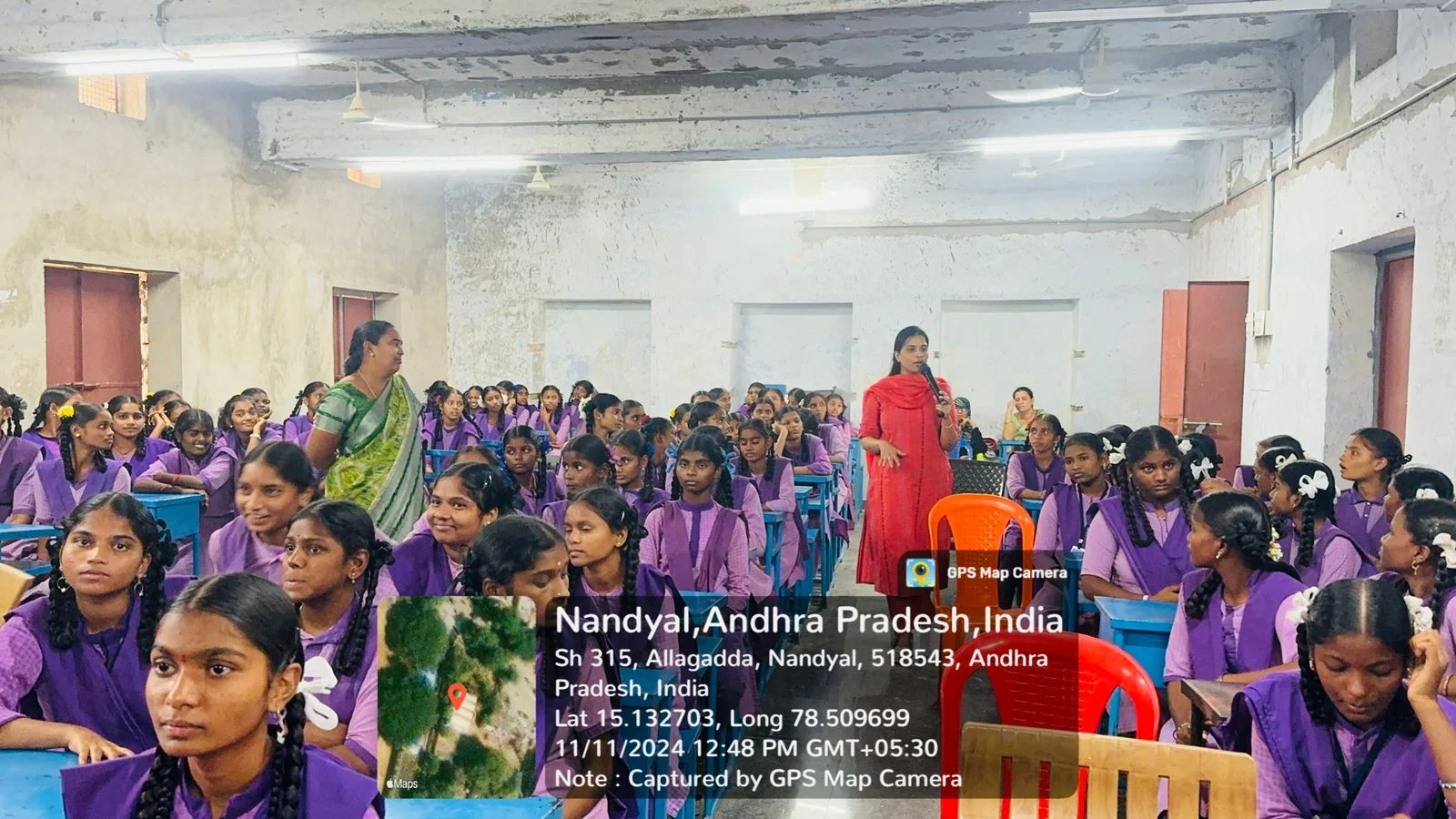 Dr. Sindhuja conducting youth mental health lecture in Allagadda, Nandyal district
